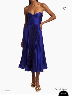 As It May Strapless Pleated Midi Dress in Electric Blue